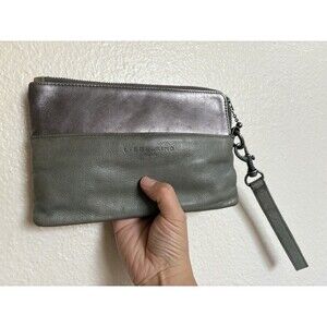 Vintage Liebeskind Berlin Pewter & Gray VTG Leather Wristlet Bag With Card Slot